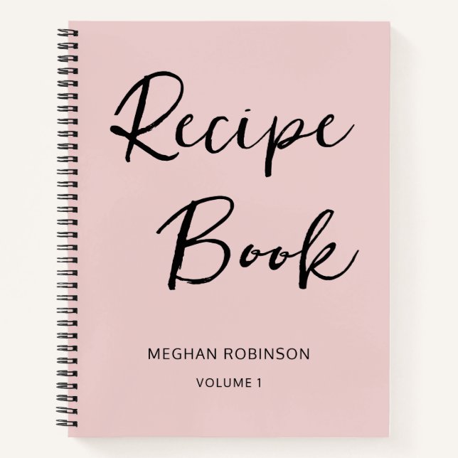 Girly Script Personalised Cookbook Blush Recipe Notebook (Front)