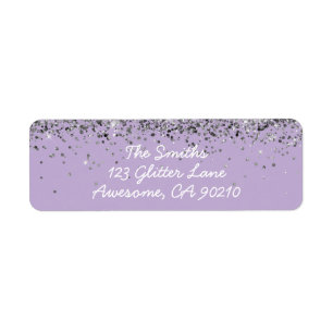 Girly Script Purple Silver Wedding Return Address