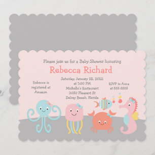 Girly Sea Ocean Life Pink Baby Shower Invitation