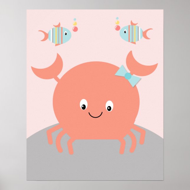 Girly Sea Ocean Life Pink Crab Art Poster (Front)