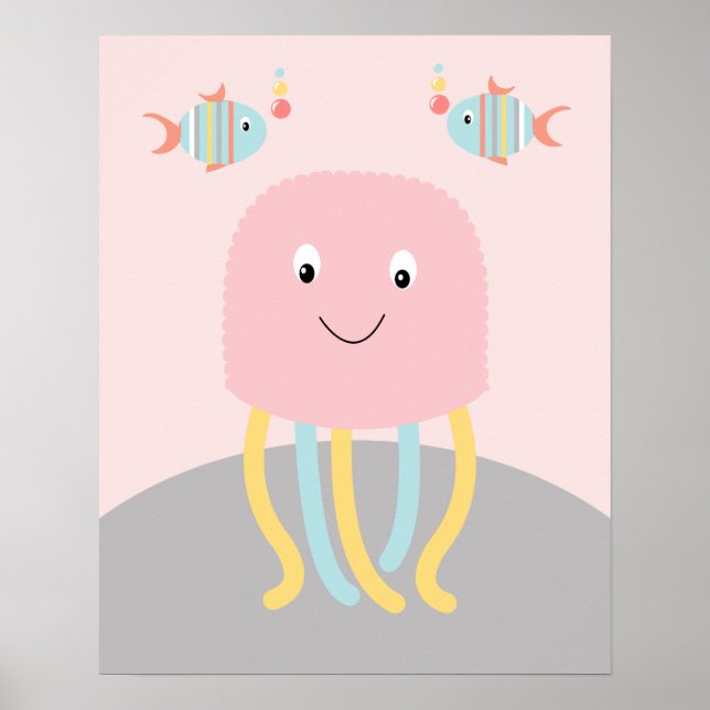 Girly Sea Ocean Life Pink Jellyfish Art Poster (Front)