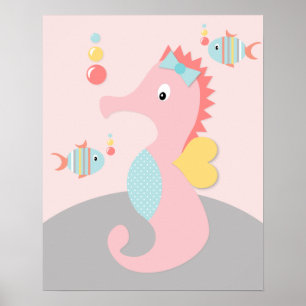 Girly Sea Ocean Life Pink Seahorse Art Poster