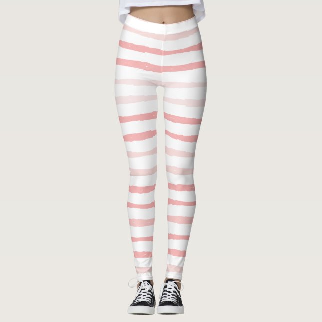 Girly Serene Dusty Pink Organic Stripes Leggings (Front)