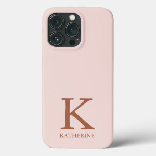 Girly serif monogram name plain blush pink stylish iPhone 13 pro case