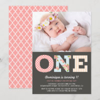 Girly Shabby Chic First Birthday Photo Invitation