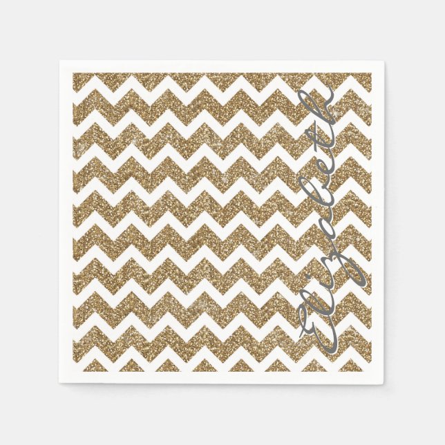 Girly shining Gold Faux glitter effects zigzag Napkin (Front)