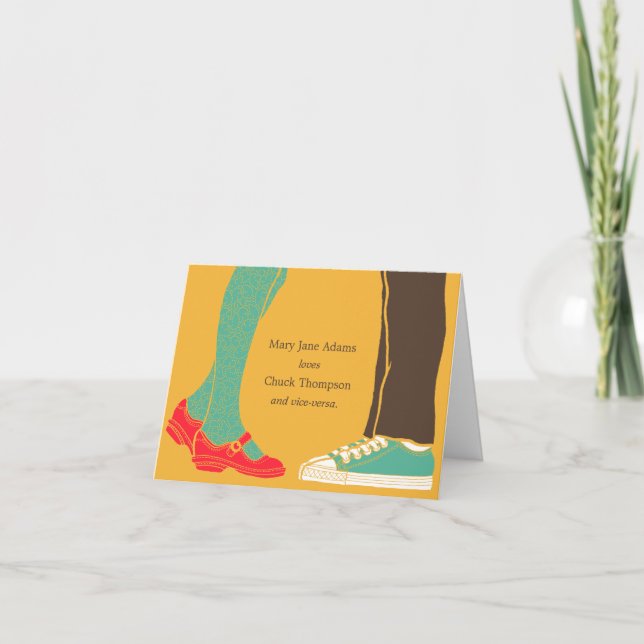 Girly Shoes & Sneakers Illustrated Wedding Yellow Thank You Card (Front)
