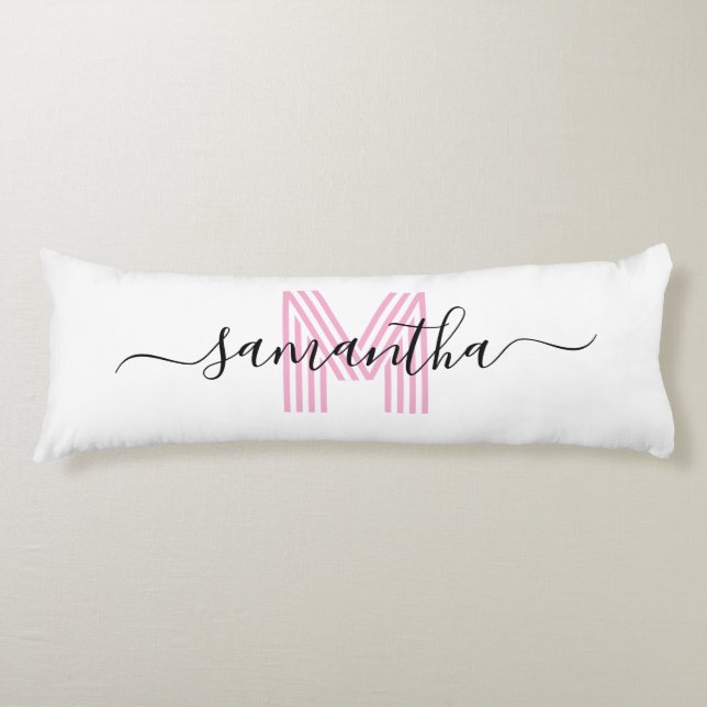 Girly Signature Name Light Pink Retro Monogram Body Cushion (Front)