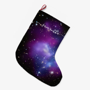 Girly Signature Name Purple Celestial Large Christmas Stocking