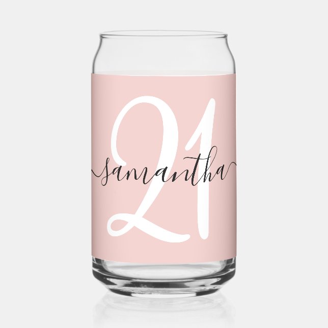 Girly Signature Personalised Number 21 Blush Can Glass (Left)
