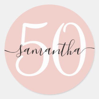 Girly Signature Personalised Number 50 Blush Classic Round Sticker