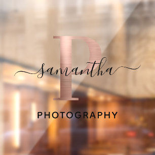 Girly Signature Rose Gold P Monogram Logo Window Cling