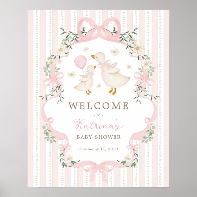 Girly Silly Goose Coquette Bow Baby Shower Welcome Poster (Front)