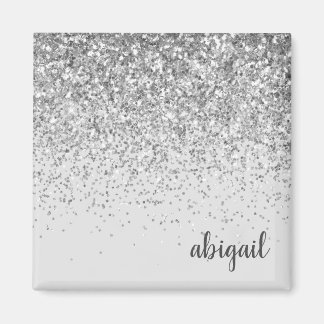 Girly Silver Glitter Add Your Own Name Magnet