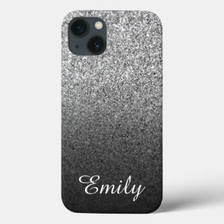 Girly Silver Glitter Black Ombre Personalised iPhone 13 Case