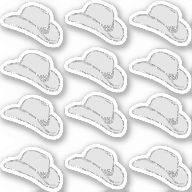 Girly Silver Glitter Cowgirl Hat 12 Sticker Set (Front)