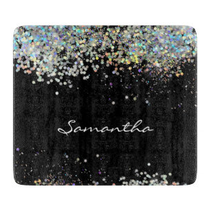 Girly Silver Glitter Custom Name Cutting Board