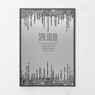 Girly Silver Glitter Double Drips Salon Brochure Tri-Fold Invitation