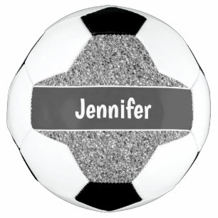 Girly Silver Glitter Sparkle Personalised Kids Football