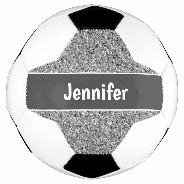 Girly Silver Glitter Sparkle Personalised Kids Football (Front)