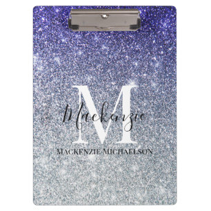 Girly Silver Purple Ombre Glitter Monogram Name Clipboard