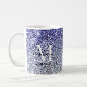 Girly Silver Purple Ombre Glitter Monogram Name  Coffee Mug