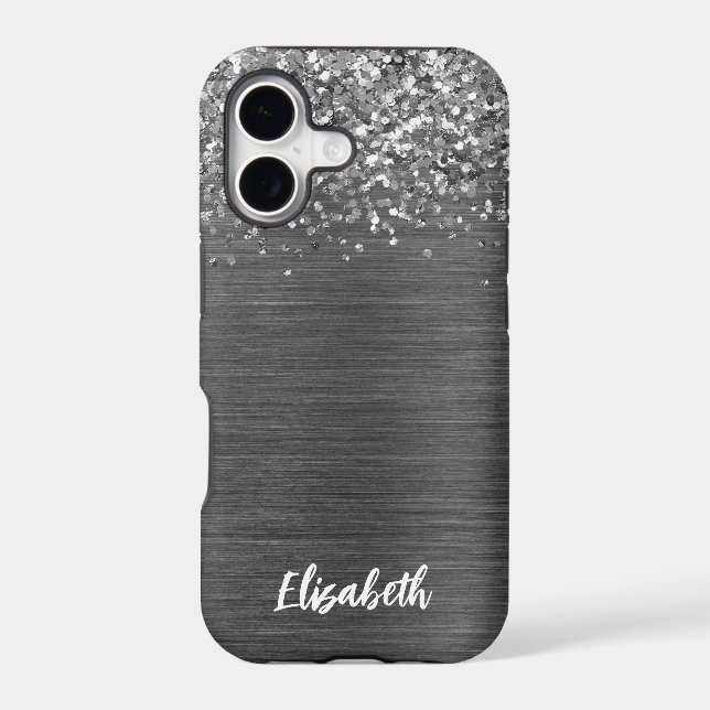 Girly Silver Sparkle Glitter Monogram Name (Back)