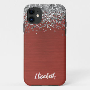Girly Silver Sparkle Glitter Monogram Name Case-Ma iPhone 11 Case