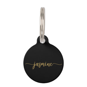 Girly Simple Black and Gold Monogram Script Pet Tag