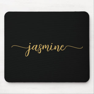 Girly Simple Black Gold Personalised Monogram Mouse Mat
