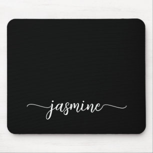 Girly Simple Black Personalised Monogram Name Mouse Mat