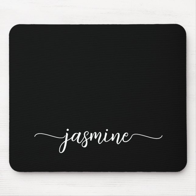 Girly Simple Black Personalised Monogram Name Mouse Mat (Front)