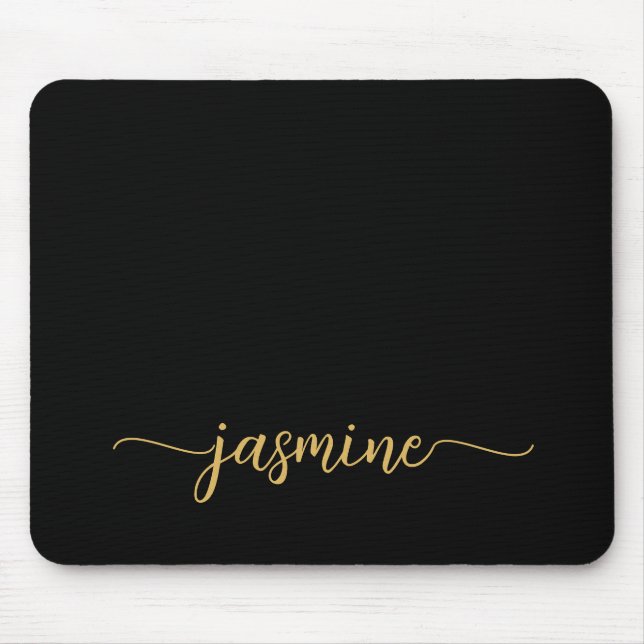 Girly Simple Black Personalised Monogram Name Mouse Mat (Front)