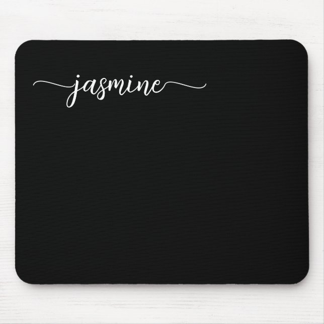 Girly Simple Black Personalised Monogram Name Mouse Mat (Front)