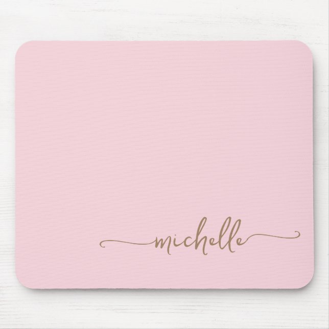 Girly Simple Blush Pink and Gold Monogram Name Mouse Mat (Front)