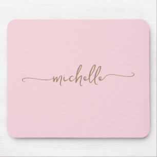Girly Simple Blush Pink Custom Gold Monogram Name Mouse Mat
