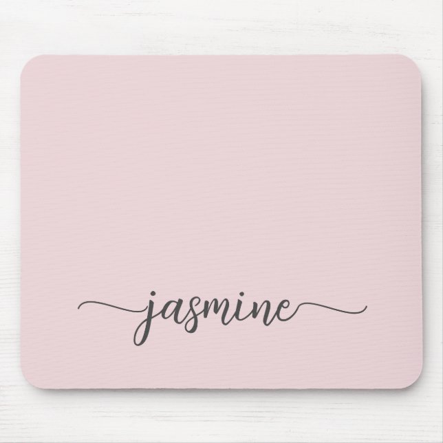 Girly Simple Blush Pink Personalised Monogram Name Mouse Mat (Front)