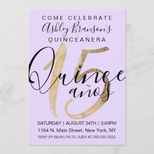 Girly Simple Lilac Purple Gold Foil Quinceañera Invitation