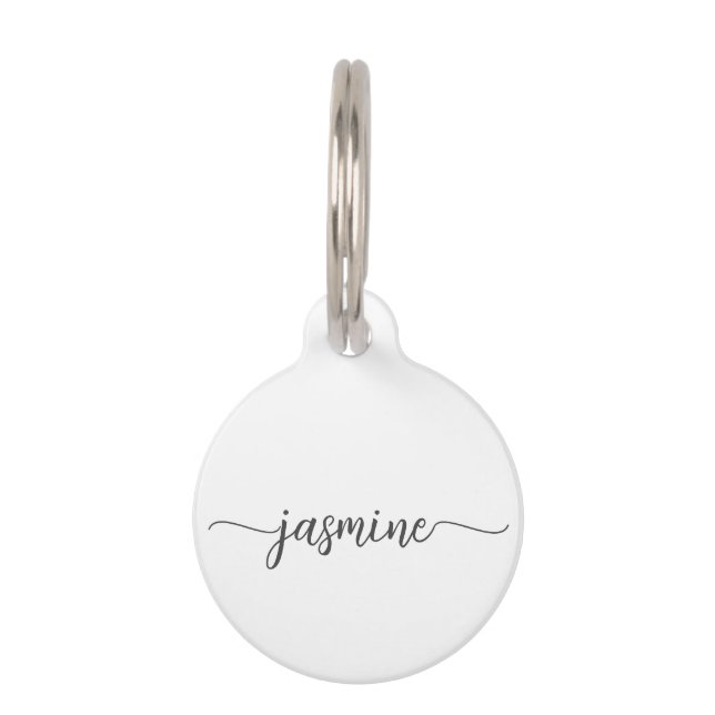 Girly Simple Minimalist Monogram Name Script Pet I Pet Tag (Front)