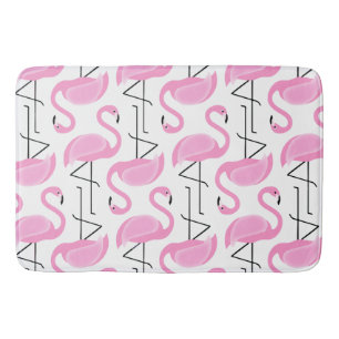 Girly Simple Modern Pink Flamingo Pattern Bath Mat