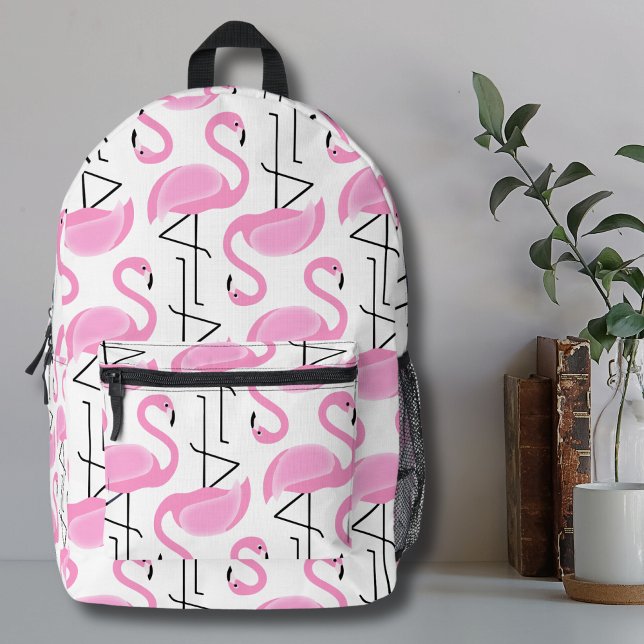 Girly Simple Modern Pink Flamingo Pattern Printed Backpack (Cute Simple Modern Tropical Pattern Pink Flamingo Printed Backpack)