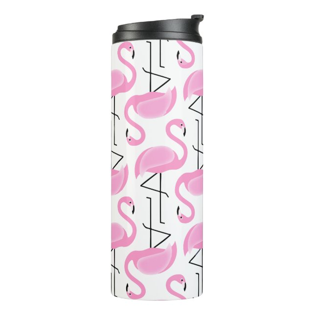Girly Simple Modern Pink Flamingo Pattern Thermal Tumbler (Rotated Left)