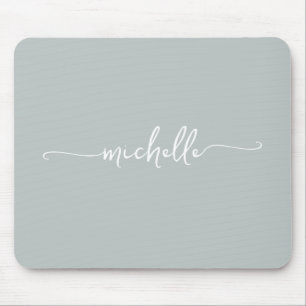 Girly Simple Sage Green Custom Monogram Name Mouse Mat