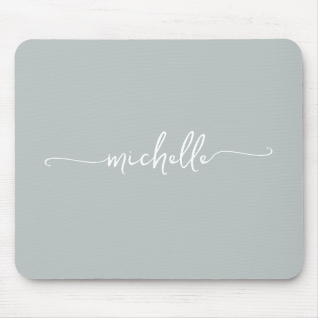 Girly Simple Sage Green Custom Monogram Name Mouse Mat (Front)