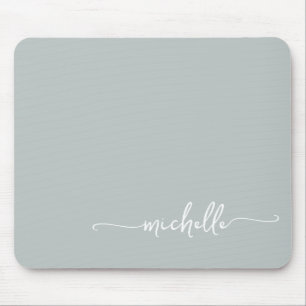 Girly Simple Sage Green Monogram Name Mouse Mat