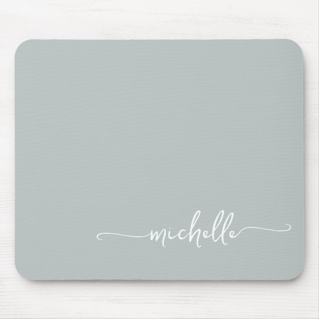 Girly Simple Sage Green Monogram Name Mouse Mat (Front)