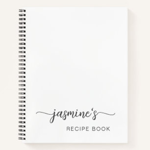 Girly Simple White Cookbook Recipe Signature  Note Notebook