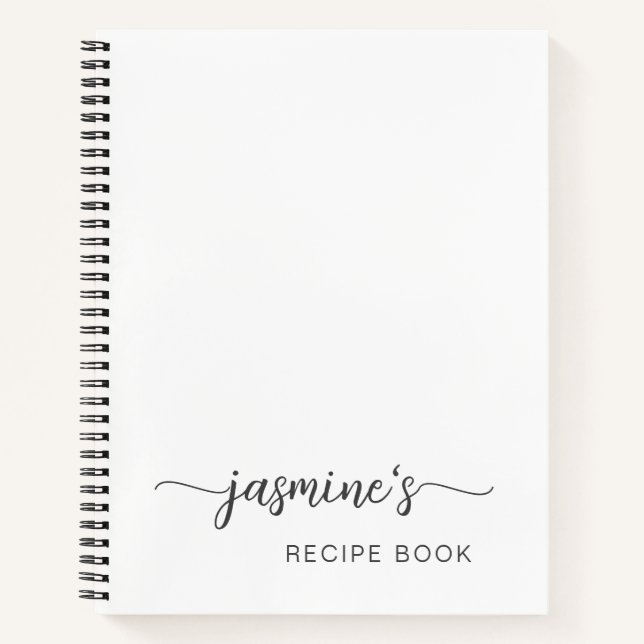 Girly Simple White Cookbook Recipe Signature  Note Notebook (Front)