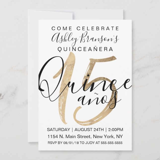 Girly Simple White Gold Foil Quinceañera Invitation (Front)