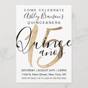 Girly Simple White Gold Foil Quinceañera Invitation